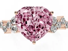 Fancy Pink Heart Cut Diamond Ring Set in Rose gold with Scattered Round Accents
