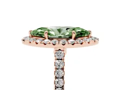 Fancy Green Marquise Cut Diamond Halo Pavé Engagement Ring Set in Rose gold with Prong Setting