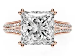 Princess Cut Diamond Split Shank Pavé Engagement Ring Set in Rose gold with Prong-Set Center Stone