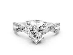 Heart Cut Diamond Twist Pavé Solitaire Engagement Ring Set in Silver with Prong Setting