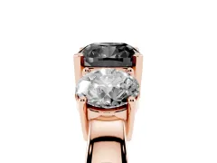 Fancy Black Cushion Cut Diamond Three-Stone Ring Set in Rose gold with Round Side Stones and Classic Band