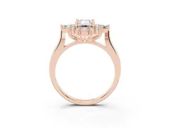 Emerald Cut Diamond Cluster Halo Ring Set in Rose gold with Marquise and Round Accents