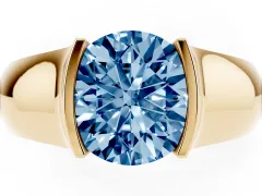 Fancy Blue Round Cut Diamond Bezel Solitaire Ring Set in Yellow gold with Wide Band