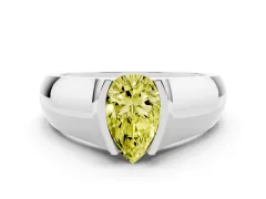 Fancy Yellow Pear Cut Diamond Bezel Solitaire Ring Set in Platinum with Wide Band
