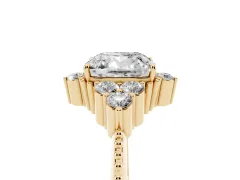 Cushion Cut Diamond Cluster Ring Set in Yellow gold with Beaded Band