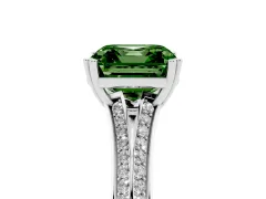 Fancy Green Asscher Cut Diamond Split Shank Pavé Engagement Ring Set in Platinum with Prong-Set Center Stone