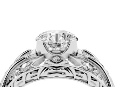 Round Cut Diamond Art Deco Ring Set in White gold with Pavé Split Shank