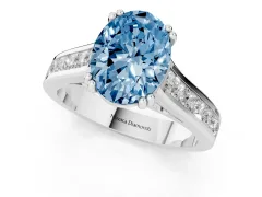 Fancy Blue Oval Cut Diamond Channel Set Solitaire Engagement Ring Set in White gold with Prong Setting