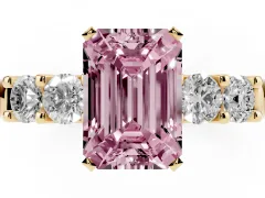 Fancy Pink Emerald Cut Diamond Five-Stone Prong Set Engagement Ring Set in Yellow gold with Channel Band