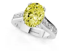 Fancy Yellow Oval Cut Diamond Channel Set Solitaire Engagement Ring Set in Silver with Prong Setting
