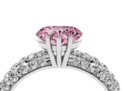 Fancy Pink Heart Cut Diamond Pavé Band Solitaire Ring Set in White gold with Close-Set Accent Stones and Prong Setting