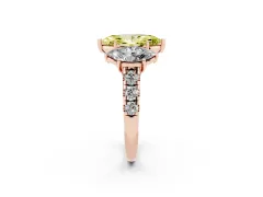 Fancy Yellow Marquise Cut Diamond Three-Stone Ring Set in Rose gold with Pavé Band