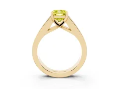 Fancy Yellow Cushion Cut Diamond Solitaire Ring Set in Yellow gold with Channel-Set Accent Stones and Prong Setting