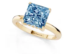 Fancy Blue Princess Cut Diamond Solitaire Ring Set in Yellow gold with Plain Band and Prong Setting