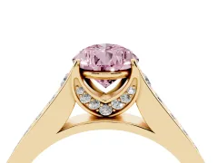 Fancy Pink Pear Cut Diamond Solitaire Pavé Engagement Ring Set in Yellow gold with Prong Setting