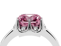Fancy Pink Asscher Cut Diamond Round Cluster Halo Ring Set in Platinum with Solitaire Band and Prong Setting