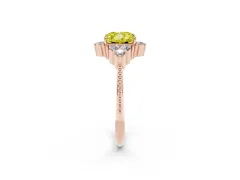 Fancy Yellow Cushion Cut Diamond Cluster Ring Set in Rose gold with Beaded Band