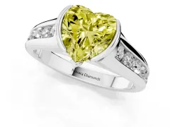 Fancy Yellow Heart Cut Diamond Bezel-Set Solitaire Ring Set in White gold with Channel-Set Band