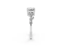 Radiant Cut Diamond Ring Set in Silver with Scattered Round Accents