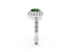 Fancy Green Heart Cut Diamond Halo Ring Set in White gold with Pavé Shank and Prong Setting