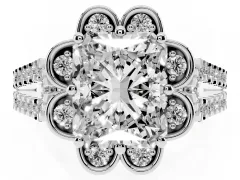 Radiant Cut Diamond Floral Halo Split Shank Engagement Ring Set in Platinum with Pavé Shank