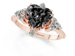 Fancy Black Heart Cut Diamond Cluster Ring Set in Rose gold with Beaded Band