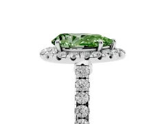 Fancy Green Pear Cut Diamond Halo Pavé Engagement Ring Set in White gold with Prong Setting