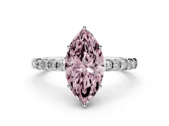 Fancy Pink Marquise Cut Diamond Solitaire Engagement Ring Set in Platinum with Pavé Band and Prong Setting
