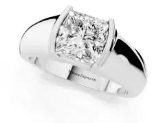 Princess Cut Diamond Bezel Solitaire Ring Set in Platinum with Wide Band