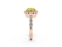 Fancy Yellow Round Cut Diamond Halo Ring Set in Rose gold with Pavé Shank and Prong Setting