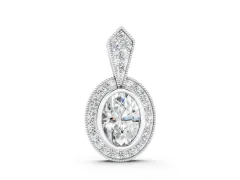 Oval Diamond Halo Pendant Set in Silver with Pavé-Set Frame
