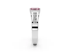 Fancy Pink Emerald Cut Diamond Solitaire Ring Set in White gold with Channel-Set Accent Stones and Prong Setting