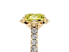 Fancy Yellow Princess Cut Diamond Solitaire Ring Set in Yellow gold with Pavé Band and Floral Prong Setting
