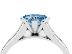 Fancy Blue Heart Cut Diamond Bezel-Set Solitaire Ring Set in Platinum with Channel-Set Band