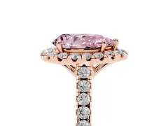 Fancy Pink Pear Cut Diamond Pavé Halo Engagement Ring Set in Rose gold with Pavé Band and Prong Setting