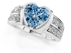 Fancy Blue Heart Cut Diamond Wide Channel Set Band Ring Set in Silver with Bezel Setting