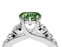 Fancy Green Heart Cut Diamond Pavé Engagement Ring Set in Platinum with Prong Setting