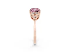 Fancy Pink Princess Cut Diamond Cluster Ring Set in Rose gold with Plain Band and Prong Setting
