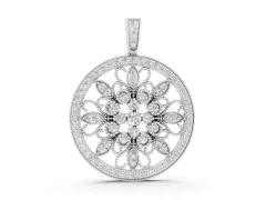Round Pavé Diamond Filigree Pendant Set in White gold with Floral Marquise Motif
