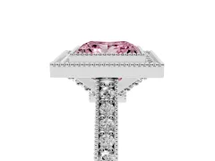 Fancy Pink Princess Cut Diamond Halo Milgrain Pavé Band Ring Set in Platinum with Prong Setting