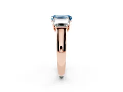 Fancy Blue Emerald Cut Diamond Three-Stone Ring Set in Rose gold with Plain Polished Band