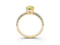 Fancy Yellow Pear Cut Diamond Solitaire Ring Set in Yellow gold with Multi-Row Round Pavé Band and Prong Setting