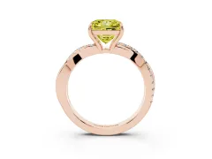 Fancy Yellow Princess Cut Diamond Twisted Pavé Band Ring Set in Rose gold with Prong Setting