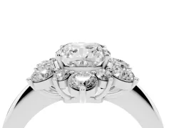 Cushion Cut Diamond Cluster Halo Ring Set in White gold with Solitaire Band and Prong Setting
