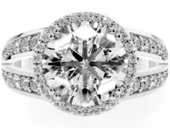 Round Cut Diamond Halo Ring Set in Platinum with Double Pavé Split Shank