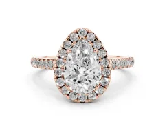Pear Cut Diamond Halo Pavé Engagement Ring Set in Rose gold with Prong Setting