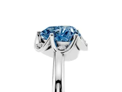 Fancy Blue Heart Cut Diamond Round Cluster Halo Ring Set in White gold with Solitaire Band and Prong Setting