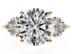 Round Cut Diamond Cluster Ring Set in Yellow gold with Plain Band and Prong Setting