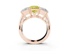 Fancy Yellow Princess Cut Diamond Three-Stone Ring Set in Rose gold with Textured Band