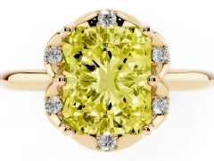 Fancy Yellow Radiant Cut Diamond Round Cluster Halo Ring Set in Yellow gold with Solitaire Band and Prong Setting
